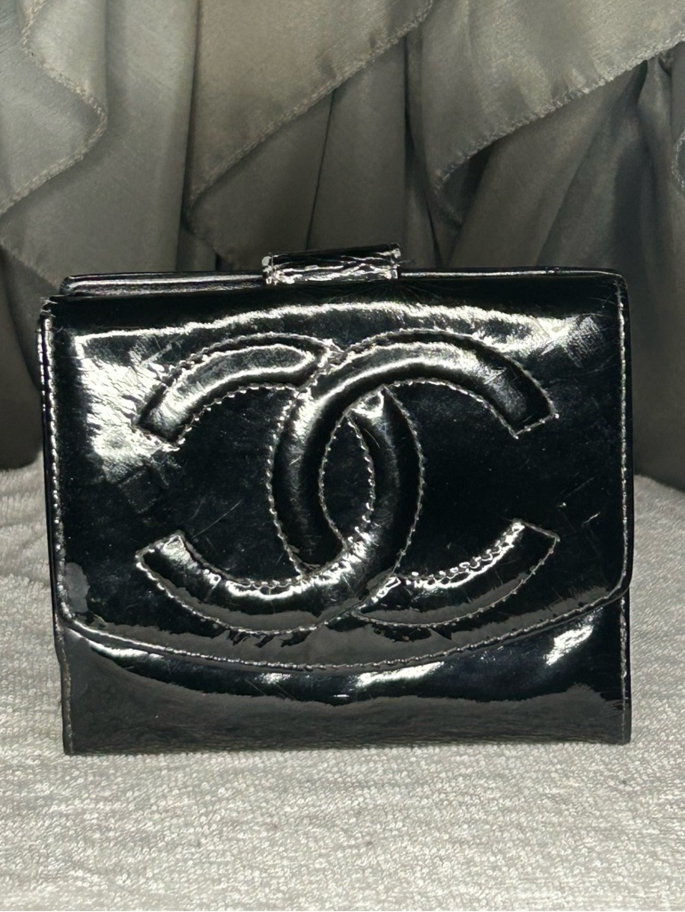Authentic Chanel Black Patent Leather Bifold Wallet